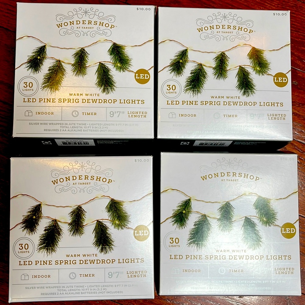 4 x LED pine sprig dewdrop lights bundle